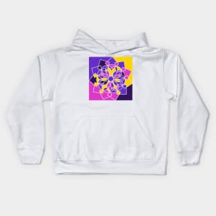 Geometric repeated elements in digital mandala in random bright neon colors Kids Hoodie